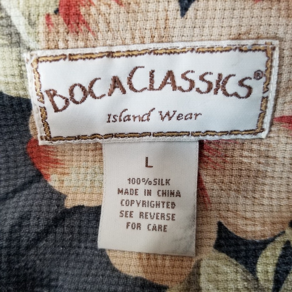 Boca classics shirt mens large gray Floral short sleeve silk Hawaiian Aloha Tiki - Picture 14 of 14
